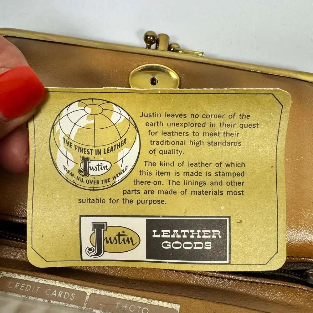 Vintage Justin Leather Goods Tooled Leather Western Saddle Clutch Wallet - Picture 7 of 9